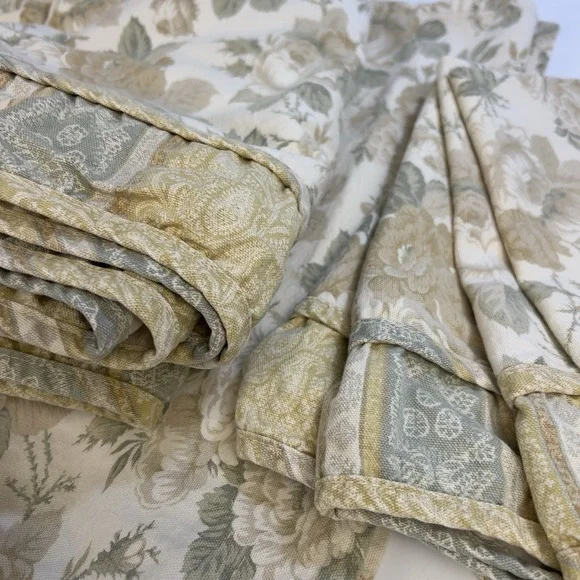 Vtg Waverly Decor 5 Valances 66x18 Butter Yellow Roses Sage Green & 4 Napkins
